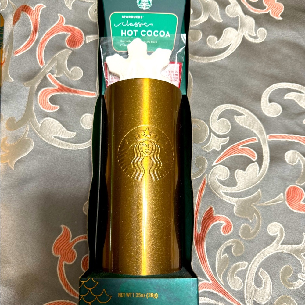 Starbucks Gold Tumbler with Classic Hot Cocoa